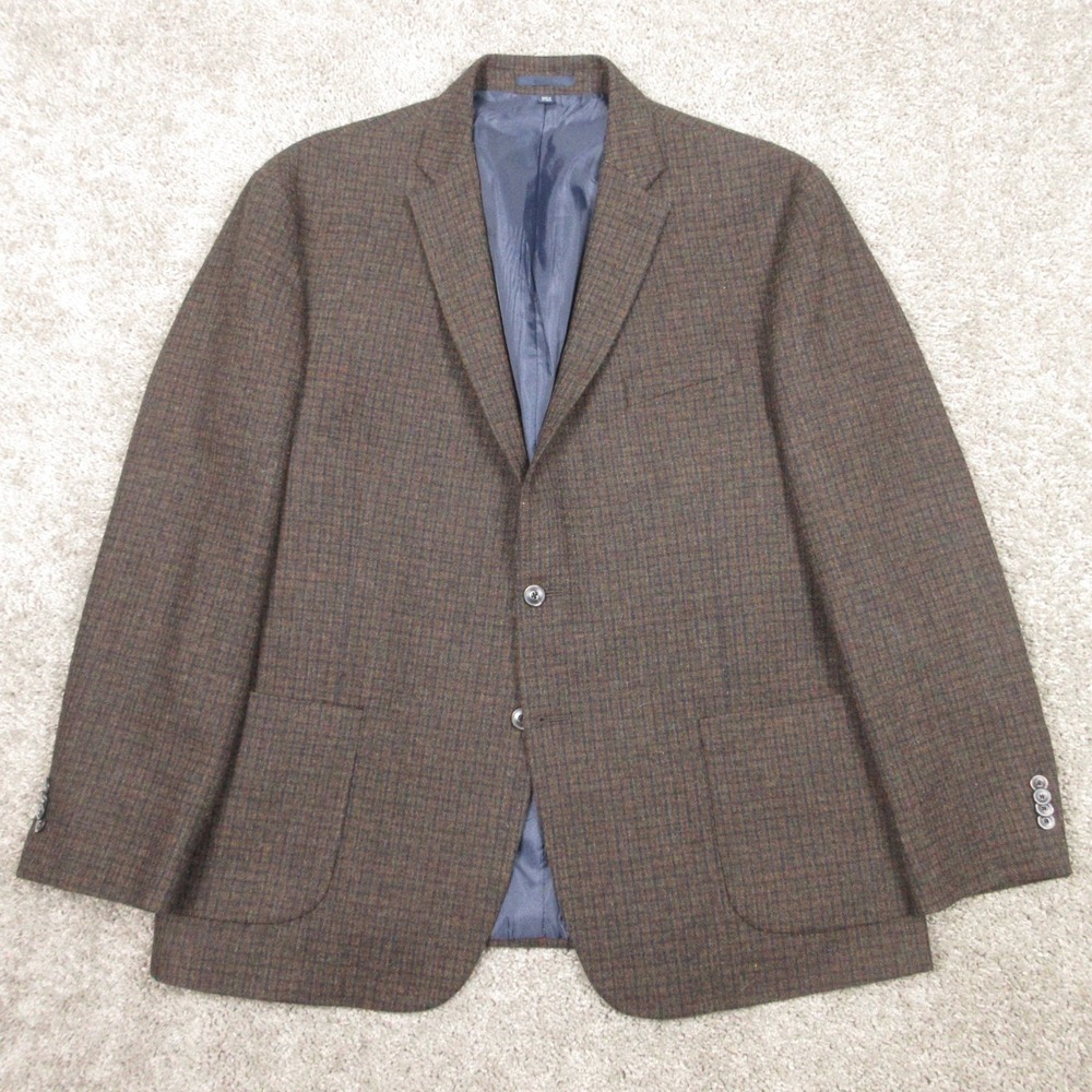 Jos A Bank Jacket Mens 46 R Brown Plaid Wool Blazer Tailored Fit Signature EUC
